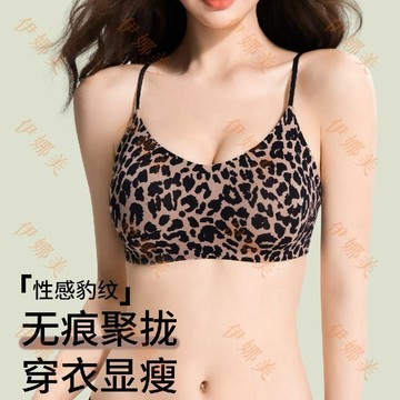【臺灣出貨👙】無痕性感豹紋內衣女士小胸聚攏上託美背無鋼圈收副乳防下垂文胸罩【伊娜美】