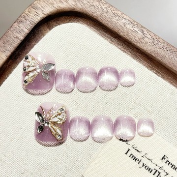 【廠商直送】寶拉手工腳趾穿戴甲-粉紫色夢幻蝶舞(S/M/L)