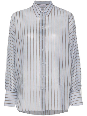Brunello Cucinelli - metallic striped textured shirt - women - Silk/Cotton/Eco Brass/Polyamide/Metallized Polyester - XL - Blue