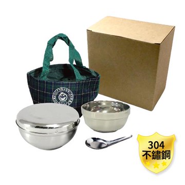 DOLEE 304不鏽鋼親子餐盒組(14CM蓋碗+12CM碗+小匙+束口提袋) GF-014A