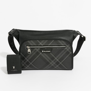 PLAYBOY - 單肩包  Black Diamond Plaid系列 - 灰色/161-0105-06-7