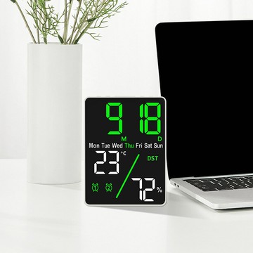 好物 新款數字鬧鐘大屏幕禮品多功能電子時鐘簡約設置溫濕度鐘表6662