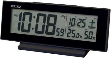 SEIKO【日本代購】 Clock 精工 鬧鐘 台鐘自然桌面時鐘電波數位日曆溫度濕度顯示夜間也能看見常亮白色珍珠 82×206×51mm SQ324K