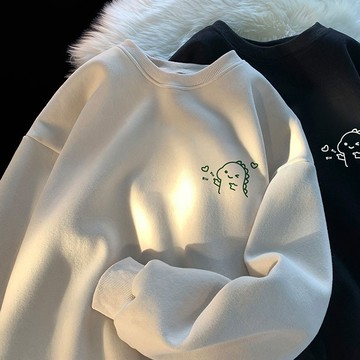 【現貨！ 高品質恐龍印花】大學踢Oversize寬鬆外套圓領衛衣男620g純棉大學t 重磅大學t  刷毛大學t 長袖上衣