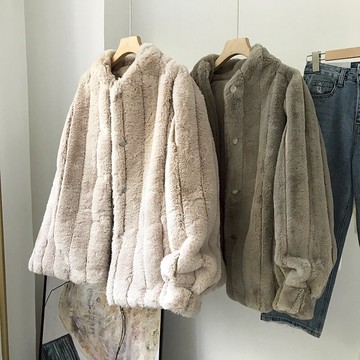 冬季簡約寬松長袖立領時尚毛呢外套 K#241入