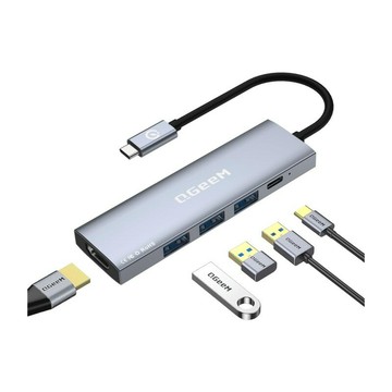 擴展塢 USB-C 多功能筆電擴展底座 HDMI QGeeM5in1多功能Type-C拓展塢HUB擴展塢Docking集線器USB-A讀卡器