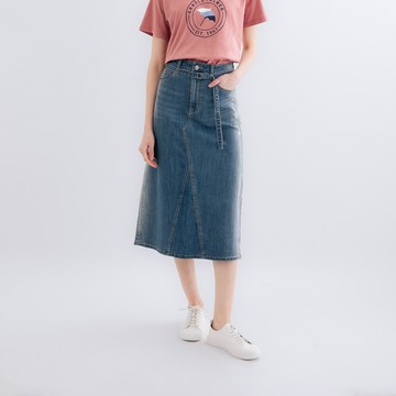 【Classic Vision】女裝-後口袋水洗配色牛仔長裙-藍色