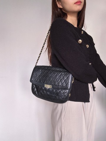 中古正品Bally巴利菱格紋真皮鏈包翻蓋包腋下包 斜背包 意大利製