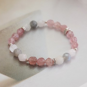 聖誕禮物 水晶 玫瑰花香純銀手鍊 草莓晶 粉晶 拉長石 客製化禮物