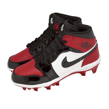 [ACS] Nike 足球釘鞋 Jordan 1 Mid TD 男鞋 黑 紅 皮革 喬丹 高筒 FJ6805-601