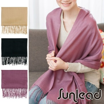 Sunlead 寬版優雅純色輕盈防寒保暖流蘇綴飾披肩/圍巾/領巾