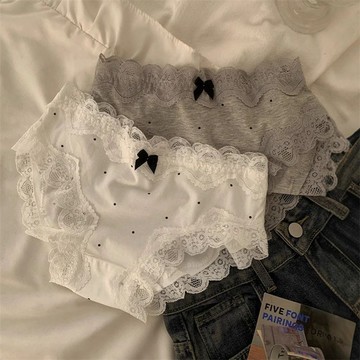 Xuan♥內褲女浪漫法式複古風性感蕾絲純棉抗菌邊波點大碼女士三角褲