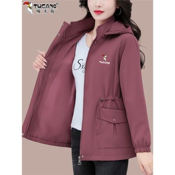 啄木鳥連帽短款外套女春秋2025新款洋氣減齡中年媽媽秋裝夾克上衣