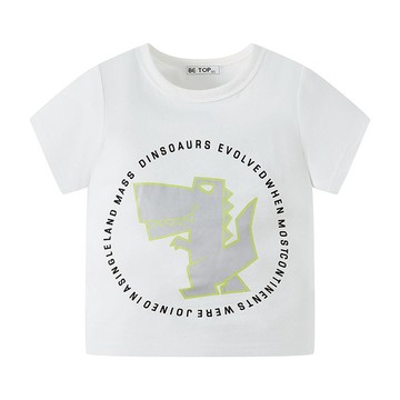 BE TOP - 純棉短袖上衣-描邊恐龍-白色