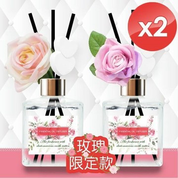 【QiMart】法國精油玫瑰造型珪藻土擴香瓶-200ml/瓶-2入組