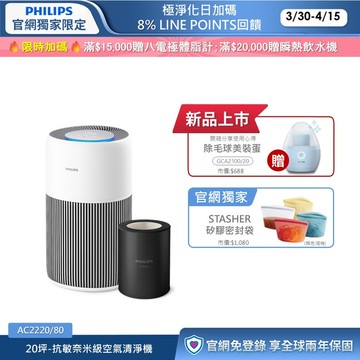 新品上市贈美裝蛋★送三年份濾網★飛利浦抗敏奈米級空氣清淨機(AC2220/80)-適用20坪