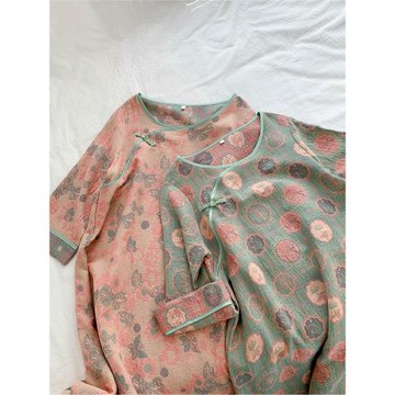 優雅中式復古旗袍睡裙女夏季純棉雙層紗布漢服中國風睡衣女春秋款