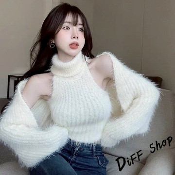 韓版露肩高級感毛毛背心+毛毛外套【S381】