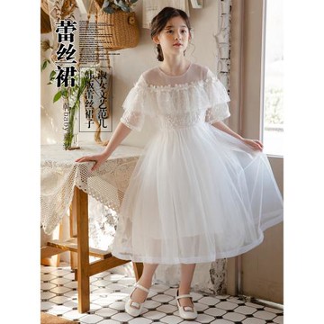 超仙女童連衣裙洋氣中大童演出禮服夏裝2025新款網紗百褶公主裙子