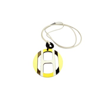 HERMES 經典H水牛角拼色皮革項鍊(明亮黃配米白)