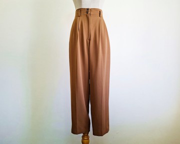 復古風棕色打褶長褲 女款 高腰 錐形褲 小尺碼 27 腰圍