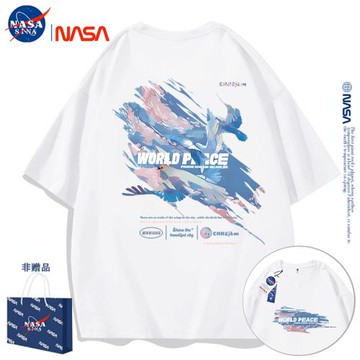 NASA聯名美式復古短袖t恤涂鴉高街2024新款夏季情侶裝純棉五分袖