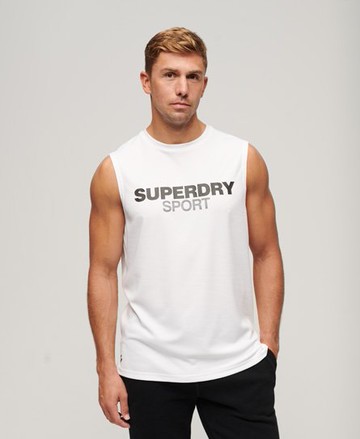 Superdry Men's Mens Logo Print Sport Active Vest Top, White, Size: Xxl