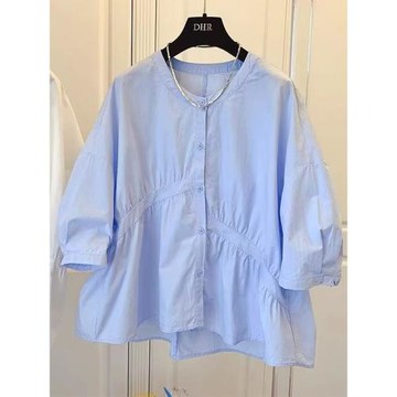 2025新款半袖襯衫胖妹妹t恤女夏襯衣別致減齡漂亮洋氣遮肚子上衣