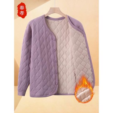 媽媽冬季加厚保暖內衣開衫純色內搭女士打底衣中老年人保暖上衣服