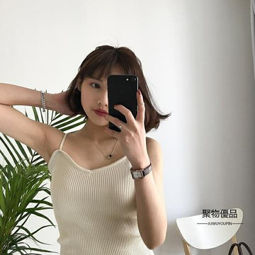 夏季女裝韓版修身針織小可愛衫外穿v領小背心修身上衣打底衫【聚物優品】