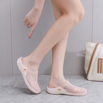 JSWEI洞洞鞋女款夏軟底外穿拖鞋包頭涼鞋厚底多巴胺穿搭沙灘鞋