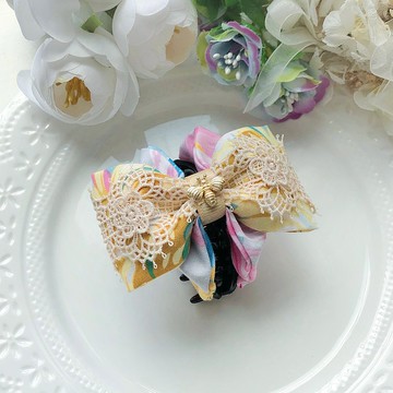 美國棉布蝴蝶結小抓夾-彩色花卉