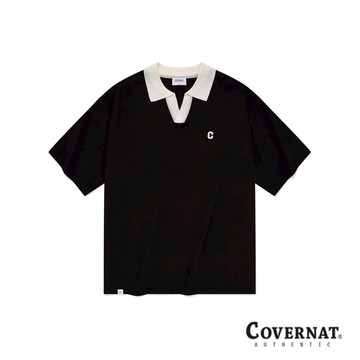 [COVERNAT] 大C LOGO男女同款針織柔軟透氣簡約百搭短袖polo衫（海軍藍）[H8]