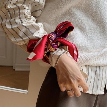 尤嘻島春秋美式風辣妹紅色顯白純棉方巾絲巾女領巾夏季頭巾包頭潮