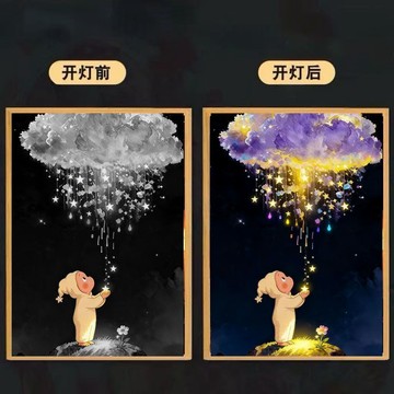 星星人泡泡瑪特燈光畫相框周邊卡通小夜燈臥室玄關小擺件送禮物
