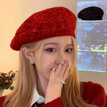 法式小香風亮絲貝雷帽 女 大人 報童帽 畫家帽 貝蕾帽 帽子 聖誕節 耶誕 大紅 過年 新年 秋冬【BB9166】