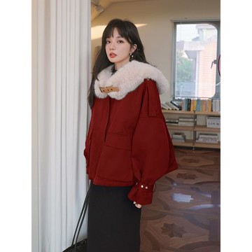 本命年紅色工裝派克棉服女冬季2025新款超好看小個子加絨棉衣棉襖