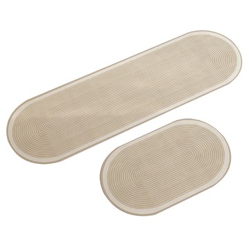Mega 廚房日式侘寂風防油PVC皮革地墊組 橢圓線條 PVC+防滑膠底  大 150 x 50cm + 小 60 x 40cm  1組