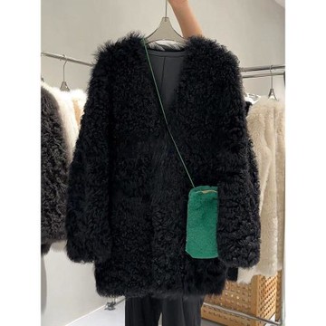 歐洲站黑色寬松外套女冬季高級感富貴優雅高級感皮草大衣冷淡系女