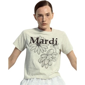 韓國 Mardi Mercredi [EXCLUSIVE] SLIM TSHIRT TRIPLE FLOWER 春夏限定 合身短袖T恤 燕麥色黑色OATMEAL BLACK