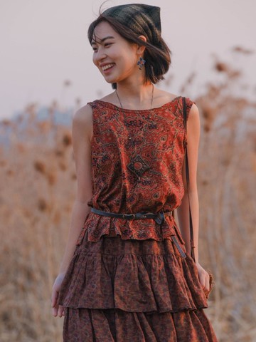 2顔色 棉質復古印花露背針織無袖背心