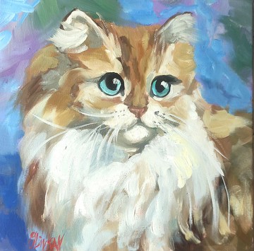 貓咪繪畫原創藝術紅色小貓咪油畫動物藝術品貓咪牆畫，作者：OlivKan