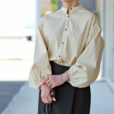 Y 様 美品 TICCA ティッカ バンドカラーストライプ コットンシャツ 定番♪ ティッカ TICCA ストライプ ビッグシャツ コットン100