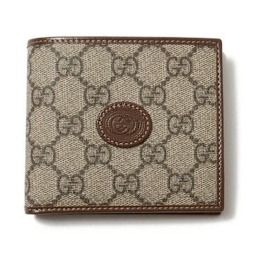 【GUCCI 古馳】673000 經典Interlocking G系列皮雕LOGO中性款對開零錢格錢包短夾(棕色)