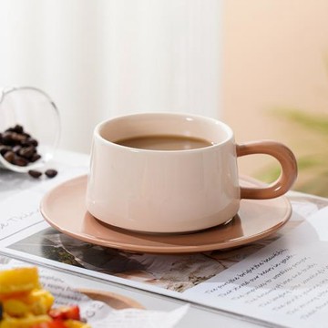 復古簡約小眾歐式意式杏咖色咖啡杯碟套裝陶瓷拿鐵杯下午茶水杯