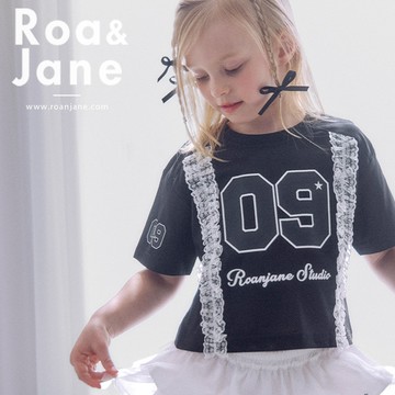 韓國專櫃 RoanJane 黑色蕾絲星閃質感短袖