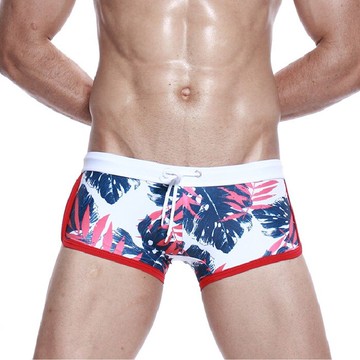 特價SEOBEAN男士平角泳褲豹紋印花條紋低腰性感平角泳褲包郵