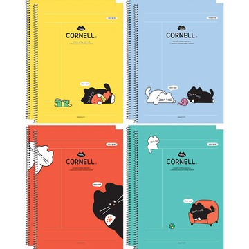 Pinkfoot 1500 貓咪寬格康乃爾筆記本 4款 x 2入組  黃色 + 藍色 + 紅色 + 綠色  1組