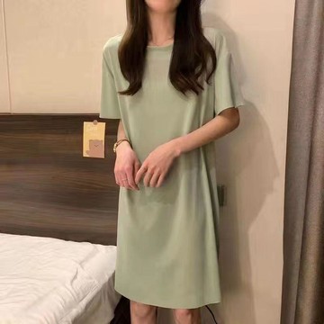 【舒適睡裙】短袖睡裙 女睡衣 大碼睡衣 居家服 女生睡衣 睡衣裙 連衣裙 大尺碼睡衣 夏天睡衣 冰絲睡衣 睡裙女