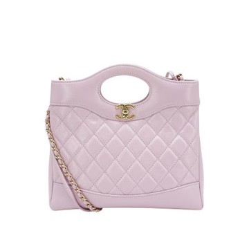 Chanel 香奈兒 展示品 31 Bag 油蠟羊皮金釦雙鍊手提斜背包-Mini(AS4133-粉紅)